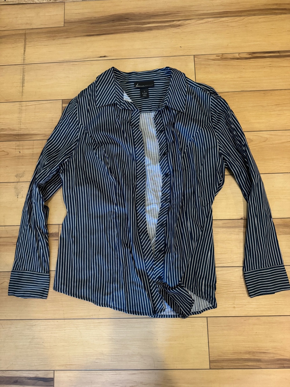 Lane Bryant Navy and White Striped Button-Down Blouse